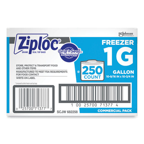 Image of Ziploc® Zipper Freezer Bags, 1 gal, 10.56" x 10.75", Clear, 250/Carton