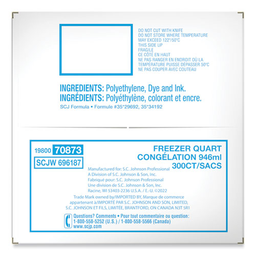 Image of Ziploc® Zipper Freezer Bags, 32 oz, 7" x 7.75", Clear, 300/Carton