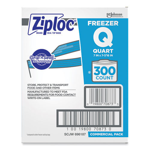 Image of Ziploc® Zipper Freezer Bags, 32 oz, 7" x 7.75", Clear, 300/Carton