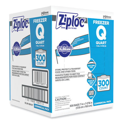 Image of Ziploc® Zipper Freezer Bags, 32 oz, 7" x 7.75", Clear, 300/Carton