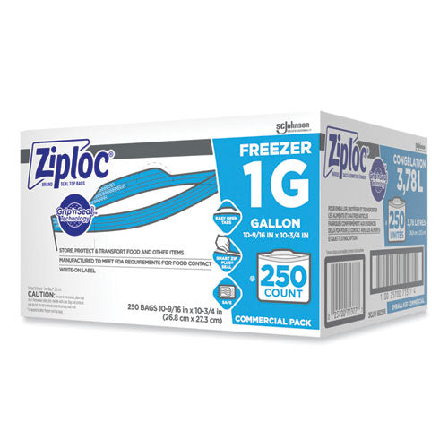 Image of Ziploc® Zipper Freezer Bags, 1 gal, 10.56" x 10.75", Clear, 250/Carton