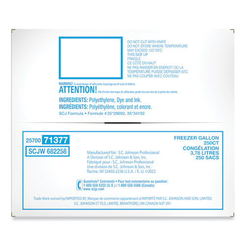 Image of Ziploc® Zipper Freezer Bags, 1 gal, 10.56" x 10.75", Clear, 250/Carton