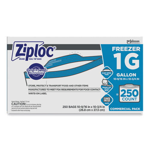 Image of Ziploc® Zipper Freezer Bags, 1 gal, 10.56" x 10.75", Clear, 250/Carton