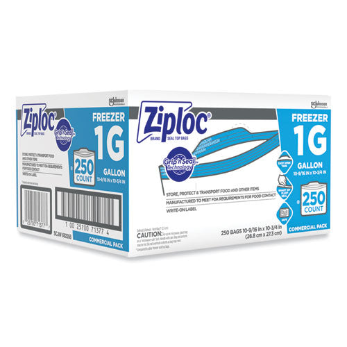 Image of Ziploc® Zipper Freezer Bags, 1 gal, 10.56" x 10.75", Clear, 250/Carton