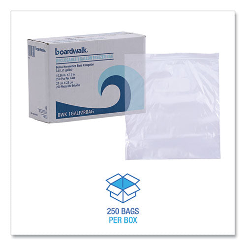 Image of Boardwalk® Reclosable Freezer Storage Bags, 1 gal, 10.5" x 11", Clear, 250/Box