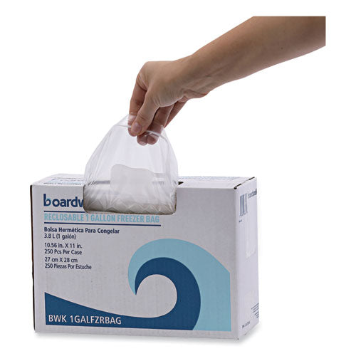 Image of Boardwalk® Reclosable Freezer Storage Bags, 1 gal, 10.5" x 11", Clear, 250/Box