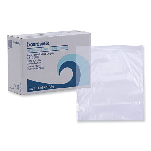 Image of Boardwalk® Reclosable Freezer Storage Bags, 1 gal, 10.5" x 11", Clear, 250/Box