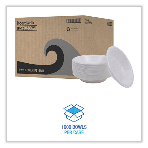 Image of Boardwalk® Hi-Impact Plastic Dinnerware, Bowl, 10 oz to 12 oz, White, 1,000/Carton