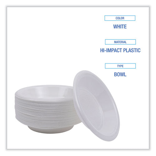 Image of Boardwalk® Hi-Impact Plastic Dinnerware, Bowl, 10 oz to 12 oz, White, 1,000/Carton