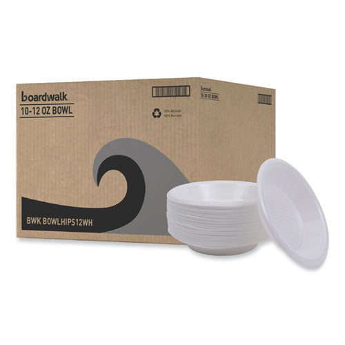 Image of Boardwalk® Hi-Impact Plastic Dinnerware, Bowl, 10 oz to 12 oz, White, 1,000/Carton