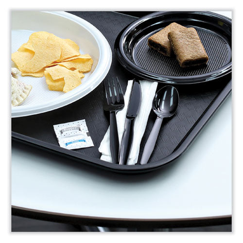 Image of Boardwalk® Six-Piece Cutlery Kit, Mediumweight, Fork/Knife/Napkin/Pepper/Salt/Spoon, Plastic, Black, 250/Carton