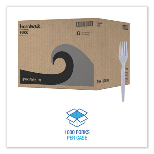 Image of Boardwalk® Heavyweight Polystyrene Cutlery, Fork, Plastic, White, 1,000/Carton