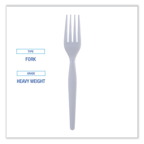Image of Boardwalk® Heavyweight Polystyrene Cutlery, Fork, Plastic, White, 1,000/Carton