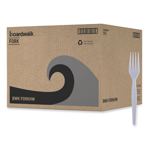 Image of Boardwalk® Heavyweight Polystyrene Cutlery, Fork, Plastic, White, 1,000/Carton