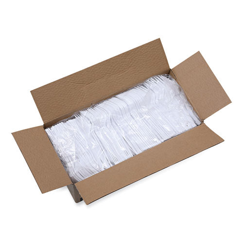 Image of Boardwalk® Heavyweight Polystyrene Cutlery, Fork, Plastic, White, 1,000/Carton