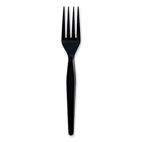 Image of Boardwalk® Heavyweight Wrapped Polystyrene Cutlery, Fork, Plastic, Black, 1,000/Carton