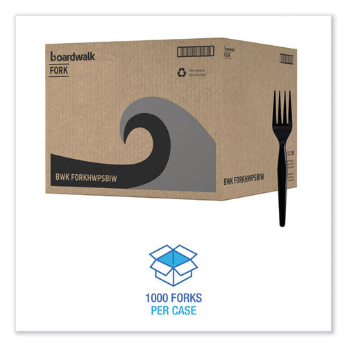 Image of Boardwalk® Heavyweight Wrapped Polystyrene Cutlery, Fork, Plastic, Black, 1,000/Carton