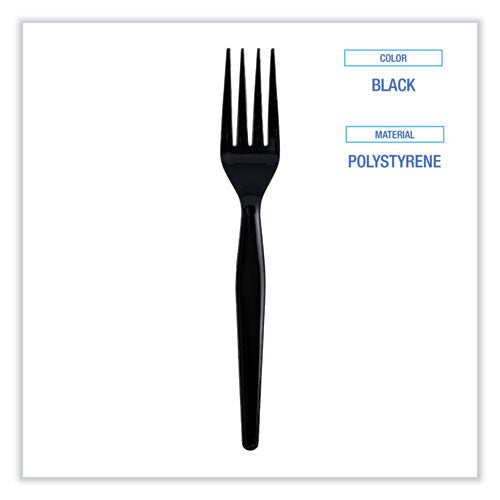 Image of Boardwalk® Heavyweight Wrapped Polystyrene Cutlery, Fork, Plastic, Black, 1,000/Carton