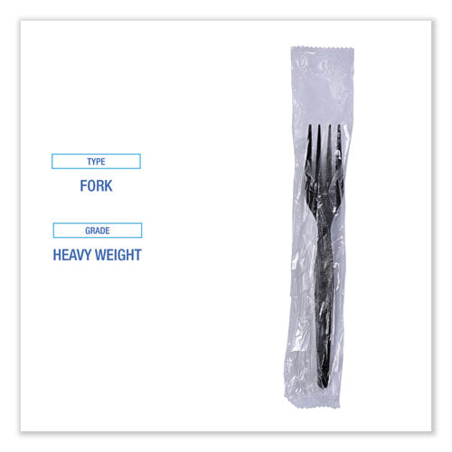 Image of Boardwalk® Heavyweight Wrapped Polystyrene Cutlery, Fork, Plastic, Black, 1,000/Carton