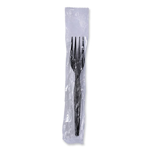 Image of Boardwalk® Heavyweight Wrapped Polystyrene Cutlery, Fork, Plastic, Black, 1,000/Carton