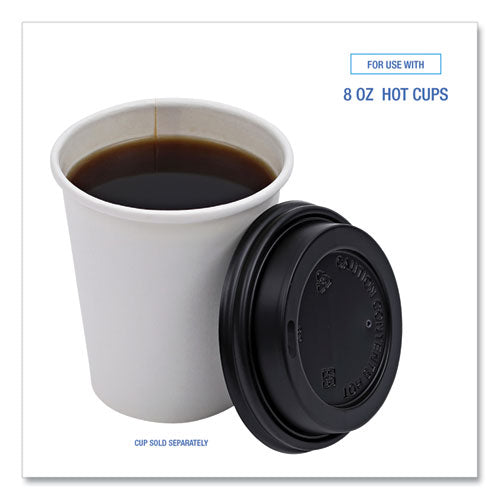 Image of Boardwalk® Hot Cup Lids, Fits 8 oz Hot Cups, Plastic, Black, 1,000/Carton