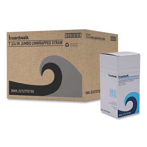 Image of Boardwalk® Jumbo Straws, 7.75", Plastic, Translucent, Unwrapped, 250/pack, 50 Packs/carton