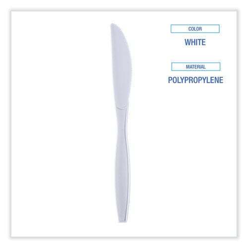 Image of Boardwalk® Heavyweight Wrapped Polypropylene Cutlery, Knife, Plastic, White, 1,000/Carton