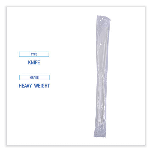 Image of Boardwalk® Heavyweight Wrapped Polypropylene Cutlery, Knife, Plastic, White, 1,000/Carton