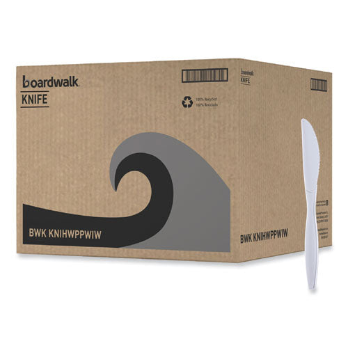 Image of Boardwalk® Heavyweight Wrapped Polypropylene Cutlery, Knife, Plastic, White, 1,000/Carton