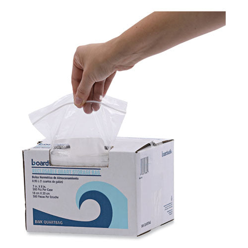 Image of Boardwalk® Reclosable Food Storage Bags, Quart, 7" x 8", Clear, 500/Box