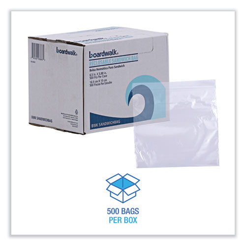 Image of Boardwalk® Reclosable Food Storage Bags, Sandwich, 6.5" x 5.89", Clear, 500/Box