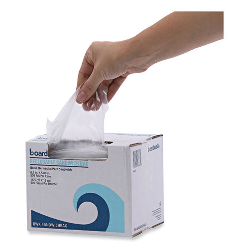 Image of Boardwalk® Reclosable Food Storage Bags, Sandwich, 6.5" x 5.89", Clear, 500/Box