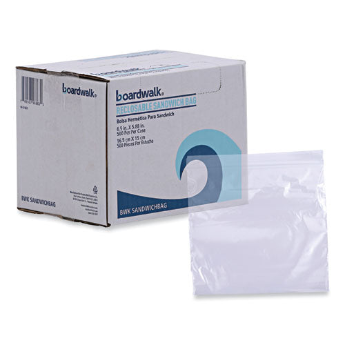 Image of Boardwalk® Reclosable Food Storage Bags, Sandwich, 6.5" x 5.89", Clear, 500/Box