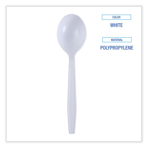Image of Boardwalk® Heavyweight Wrapped Polypropylene Cutlery, Soup Spoon, Plastic, White, 1,000/Carton