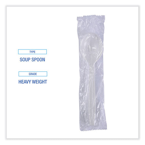 Image of Boardwalk® Heavyweight Wrapped Polypropylene Cutlery, Soup Spoon, Plastic, White, 1,000/Carton