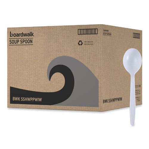 Image of Boardwalk® Heavyweight Wrapped Polypropylene Cutlery, Soup Spoon, Plastic, White, 1,000/Carton
