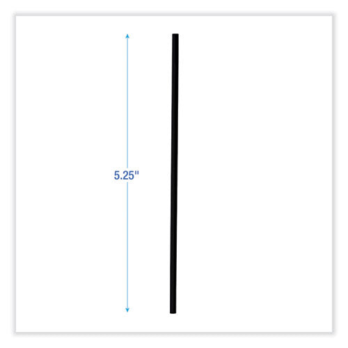 Image of Boardwalk® Single-Tube Stir-Straws, 5.25", Polypropylene, Black, 1,000/pack, 10 Packs/carton