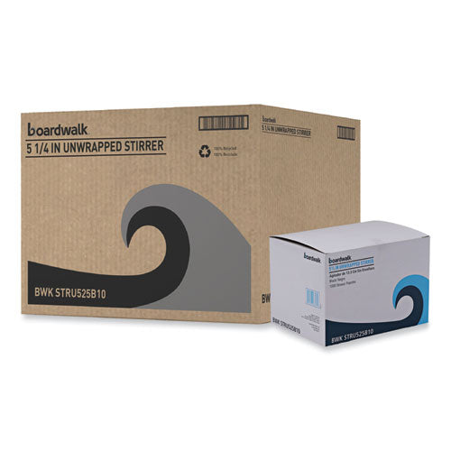 Image of Boardwalk® Single-Tube Stir-Straws, 5.25", Polypropylene, Black, 1,000/pack, 10 Packs/carton