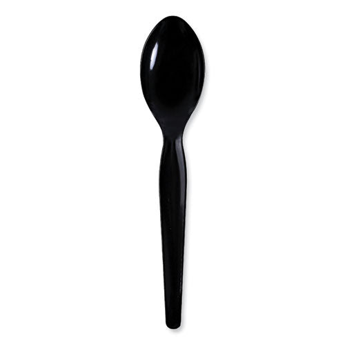 Image of Boardwalk® Heavyweight Wrapped Polystyrene Cutlery, Spoon, Plastic, Black, 1,000/Carton