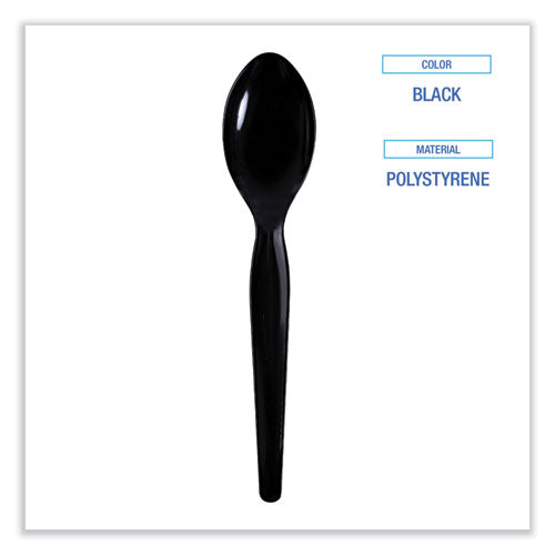 Image of Boardwalk® Heavyweight Wrapped Polystyrene Cutlery, Spoon, Plastic, Black, 1,000/Carton