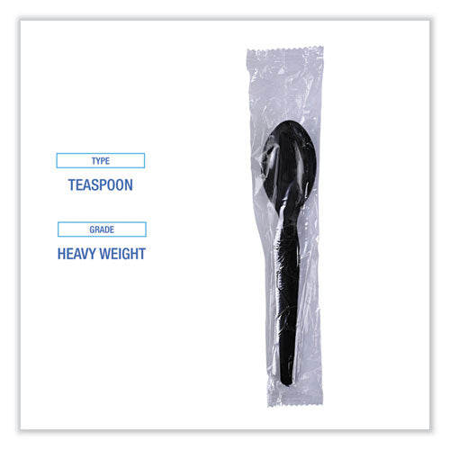 Image of Boardwalk® Heavyweight Wrapped Polystyrene Cutlery, Spoon, Plastic, Black, 1,000/Carton