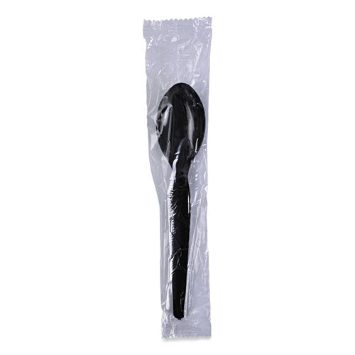 Image of Boardwalk® Heavyweight Wrapped Polystyrene Cutlery, Spoon, Plastic, Black, 1,000/Carton