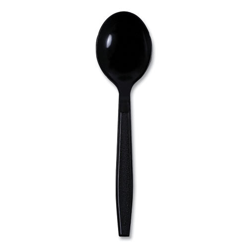 Image of Boardwalk® Heavyweight Wrapped Polypropylene Cutlery, Soup Spoon, Plastic, Black, 1,000/Carton