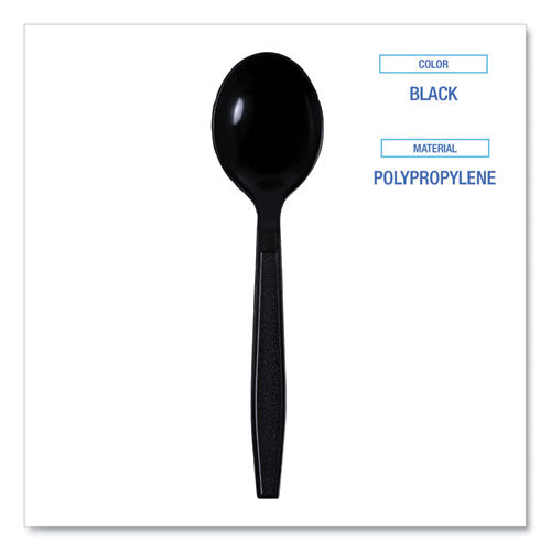 Image of Boardwalk® Heavyweight Wrapped Polypropylene Cutlery, Soup Spoon, Plastic, Black, 1,000/Carton
