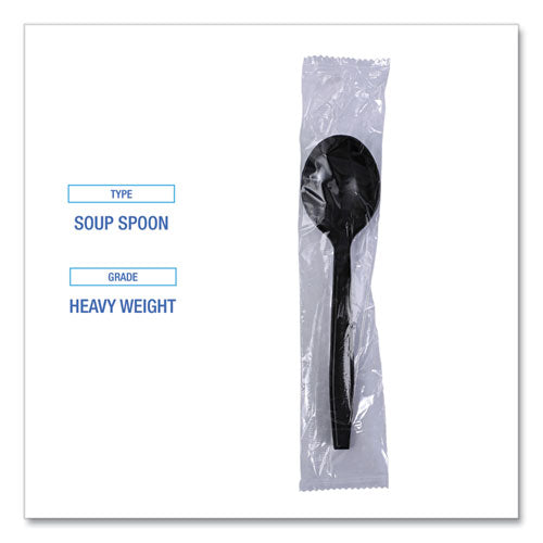 Image of Boardwalk® Heavyweight Wrapped Polypropylene Cutlery, Soup Spoon, Plastic, Black, 1,000/Carton