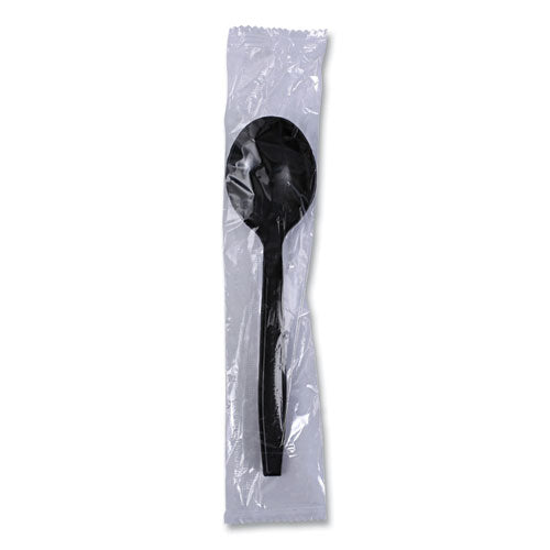 Image of Boardwalk® Heavyweight Wrapped Polypropylene Cutlery, Soup Spoon, Plastic, Black, 1,000/Carton