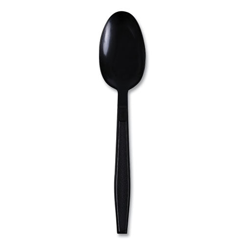 Image of Boardwalk® Heavyweight Wrapped Polypropylene Cutlery, Spoon, Plastic, Black, 1,000/Carton