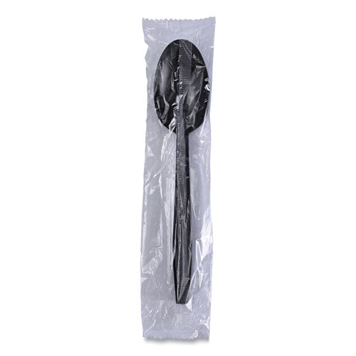 Image of Boardwalk® Heavyweight Wrapped Polypropylene Cutlery, Spoon, Plastic, Black, 1,000/Carton