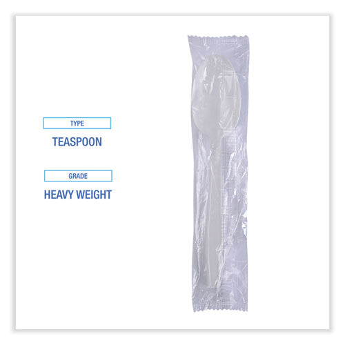 Image of Boardwalk® Heavyweight Wrapped Polypropylene Cutlery, Spoon, Plastic, White, 1,000/Carton