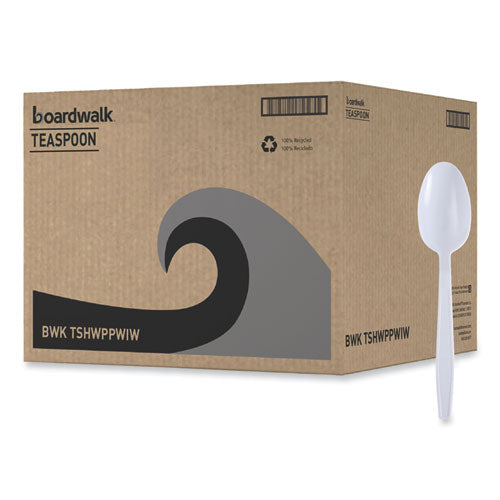 Image of Boardwalk® Heavyweight Wrapped Polypropylene Cutlery, Spoon, Plastic, White, 1,000/Carton
